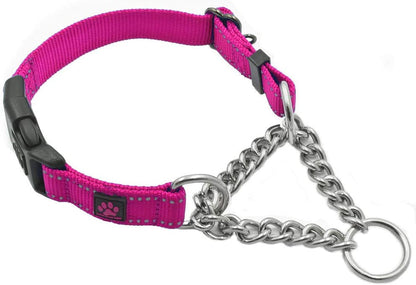 Stainless Steel Martingale Dog Collar - Durable Chain Design, Medium Size in Pink, Supports Dog Rescue with Every Purchase