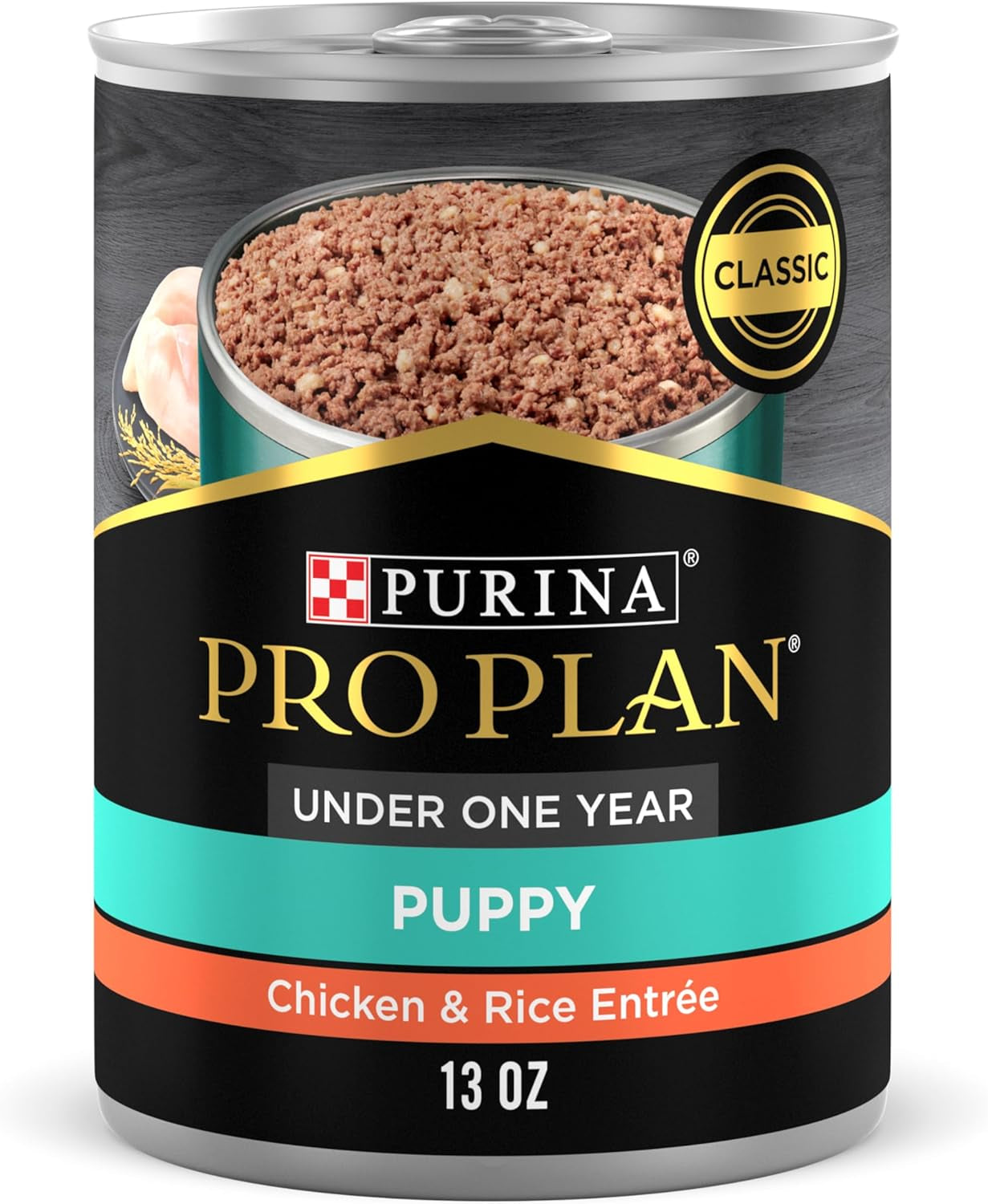 High-Protein Puppy Food Pate - Chicken & Brown Rice Entrée, 13 oz Cans (Pack of 12), Nutritious Wet Dog Food