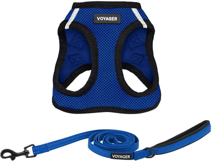 Voyager Step-In Air All Weather Mesh Harness and Reflective Dog 5 Ft Leash Combo with Neoprene Handle, for Small, Medium and Large Breed Puppies by  - Blue, Xx-Small