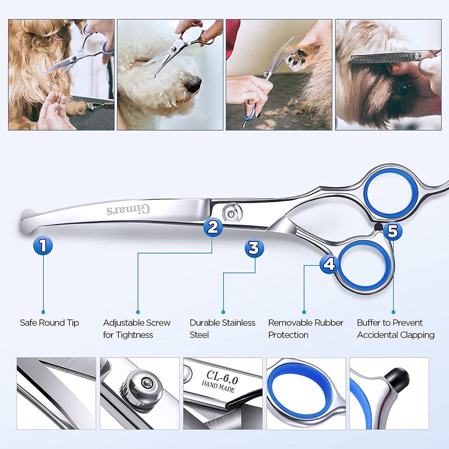 Titanium-Coated 6-in-1 Professional Dog Grooming Scissors - 4CR Stainless Steel with Safety Round Tips, Heavy-Duty Pet Grooming Tools for Dogs, Cats, and Animals