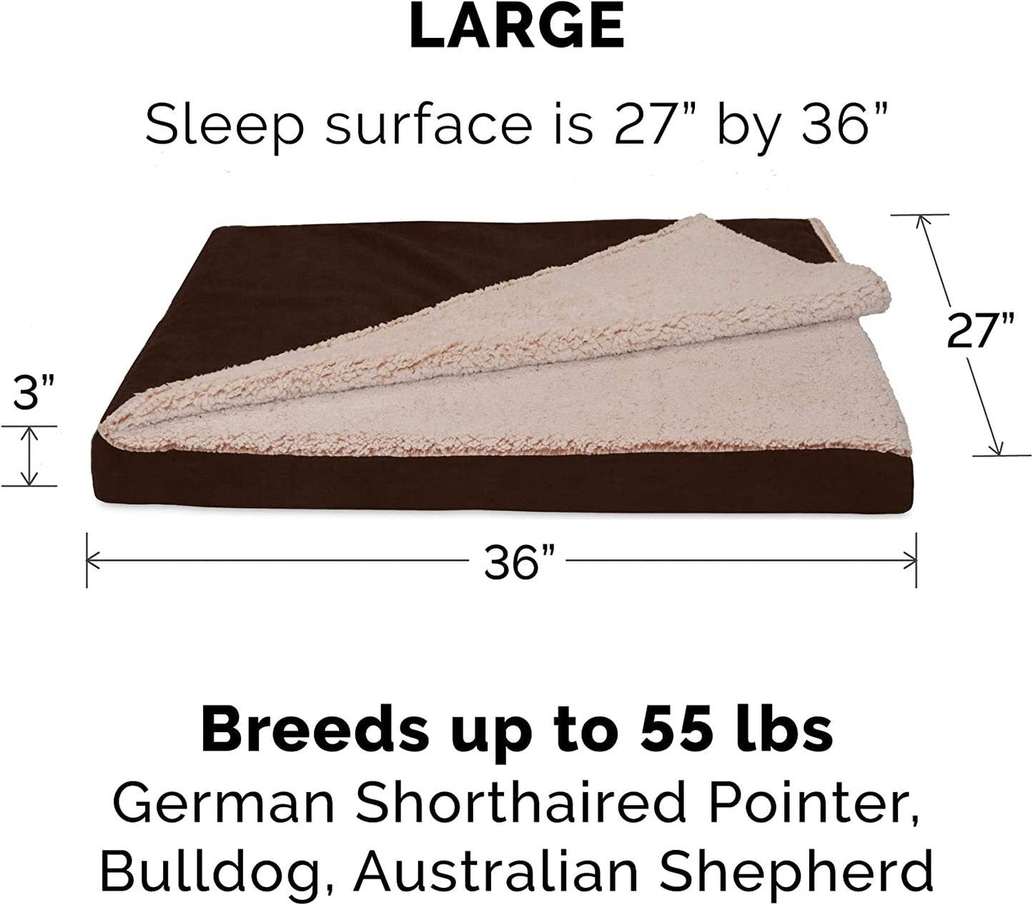 Cooling Gel Dog Bed for Large & Medium Dogs - Removable Washable Cover, Supports Dogs up to 55 lbs, Berber & Suede Mattress Top, Espresso, Large Size