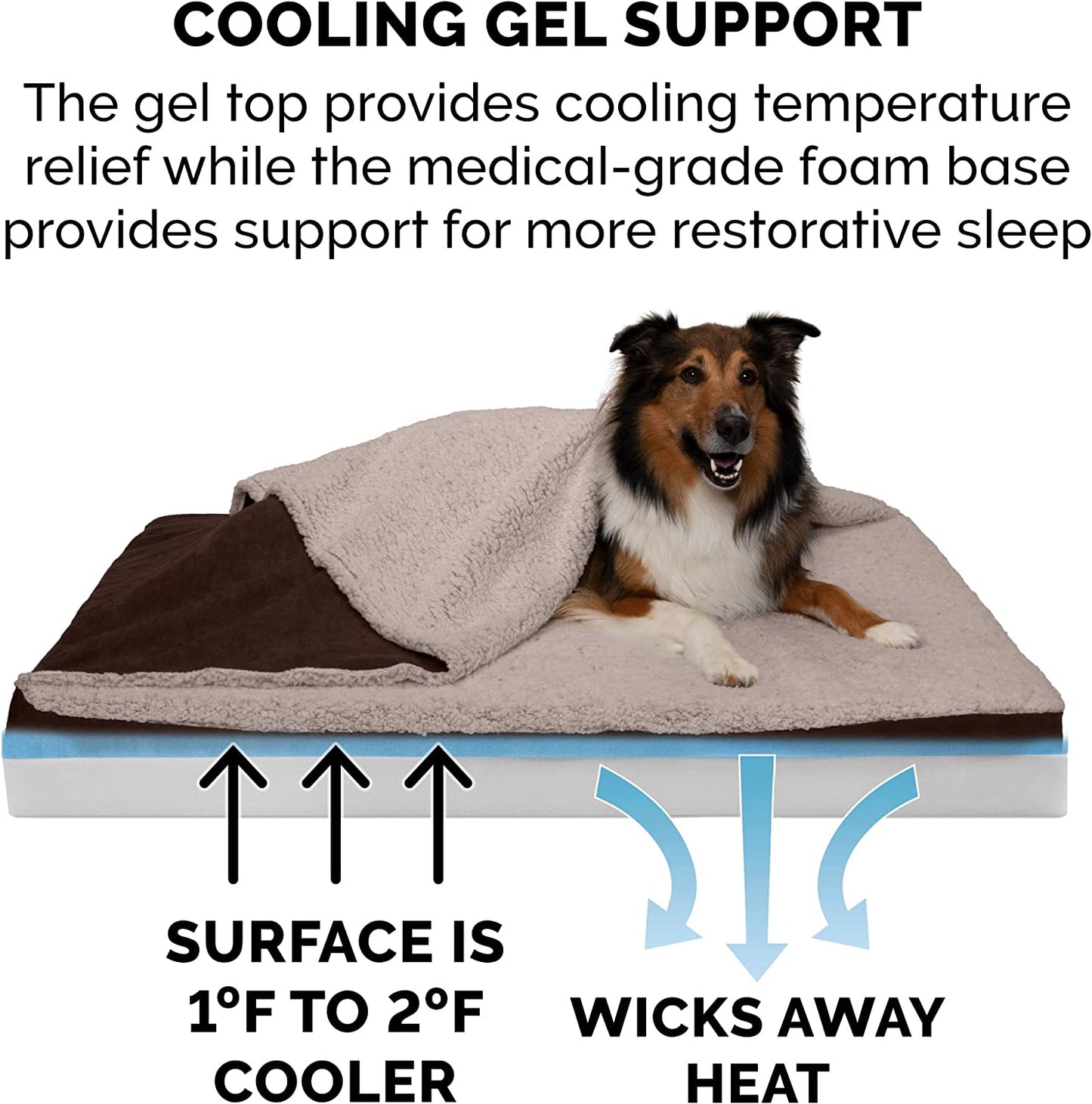 Cooling Gel Dog Bed for Large & Medium Dogs - Removable Washable Cover, Supports Dogs up to 55 lbs, Berber & Suede Mattress Top, Espresso, Large Size